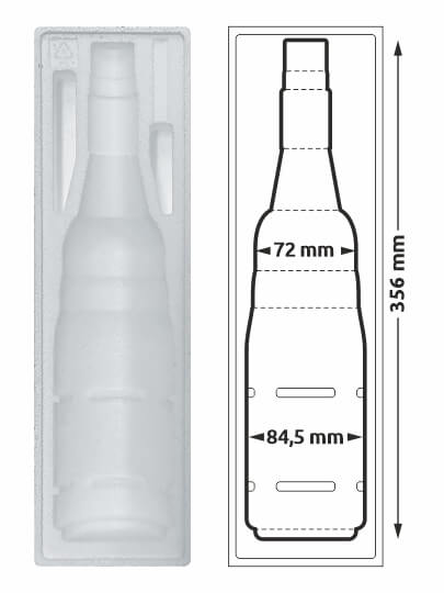Polystyrenový obal na lahve - nákres rozměrů